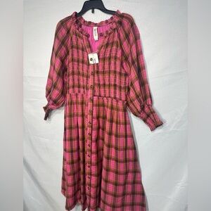 UNCLE FRANK Pink Plaid Dress size XS brand new w tags